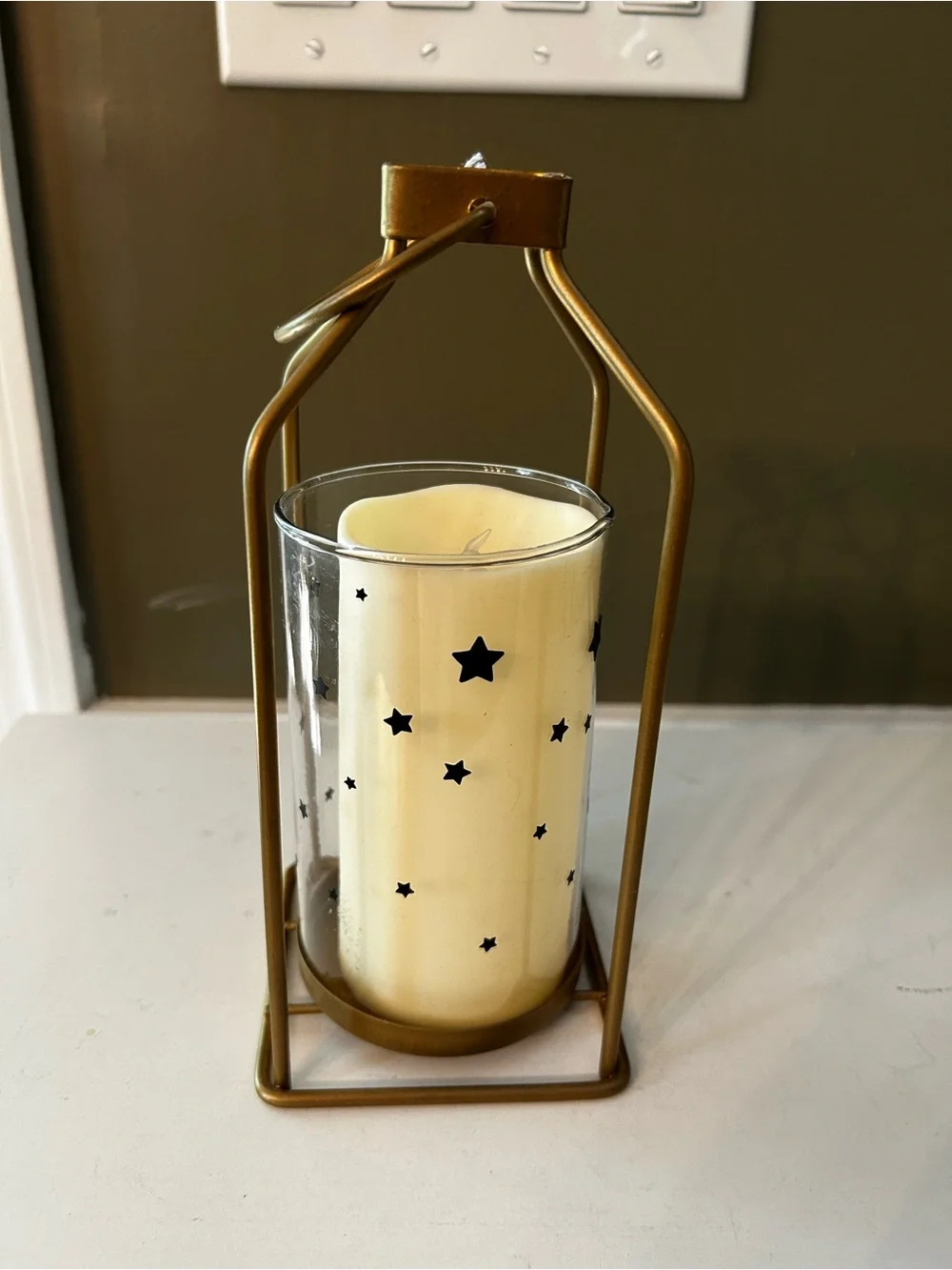 Gold Metal Lantern with Fairy Candle - Cream battery operated Candle